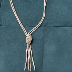 Charter Club Silver Grey Long Knotted Pearl Tie Necklace